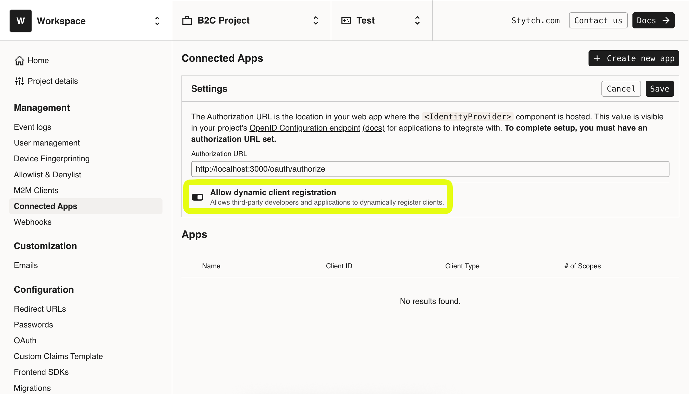 Allow dynamic client registration