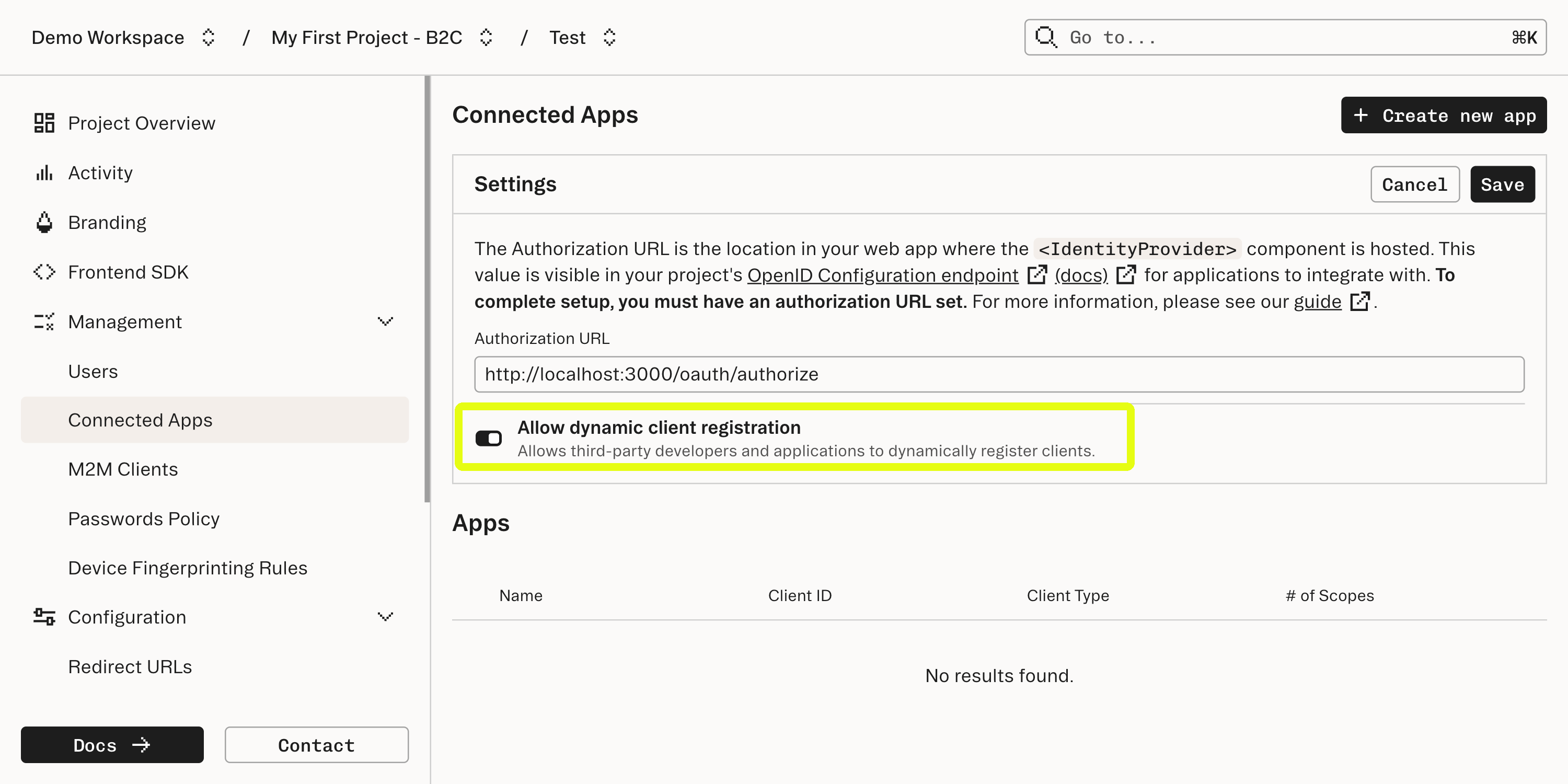 Allow dynamic client registration