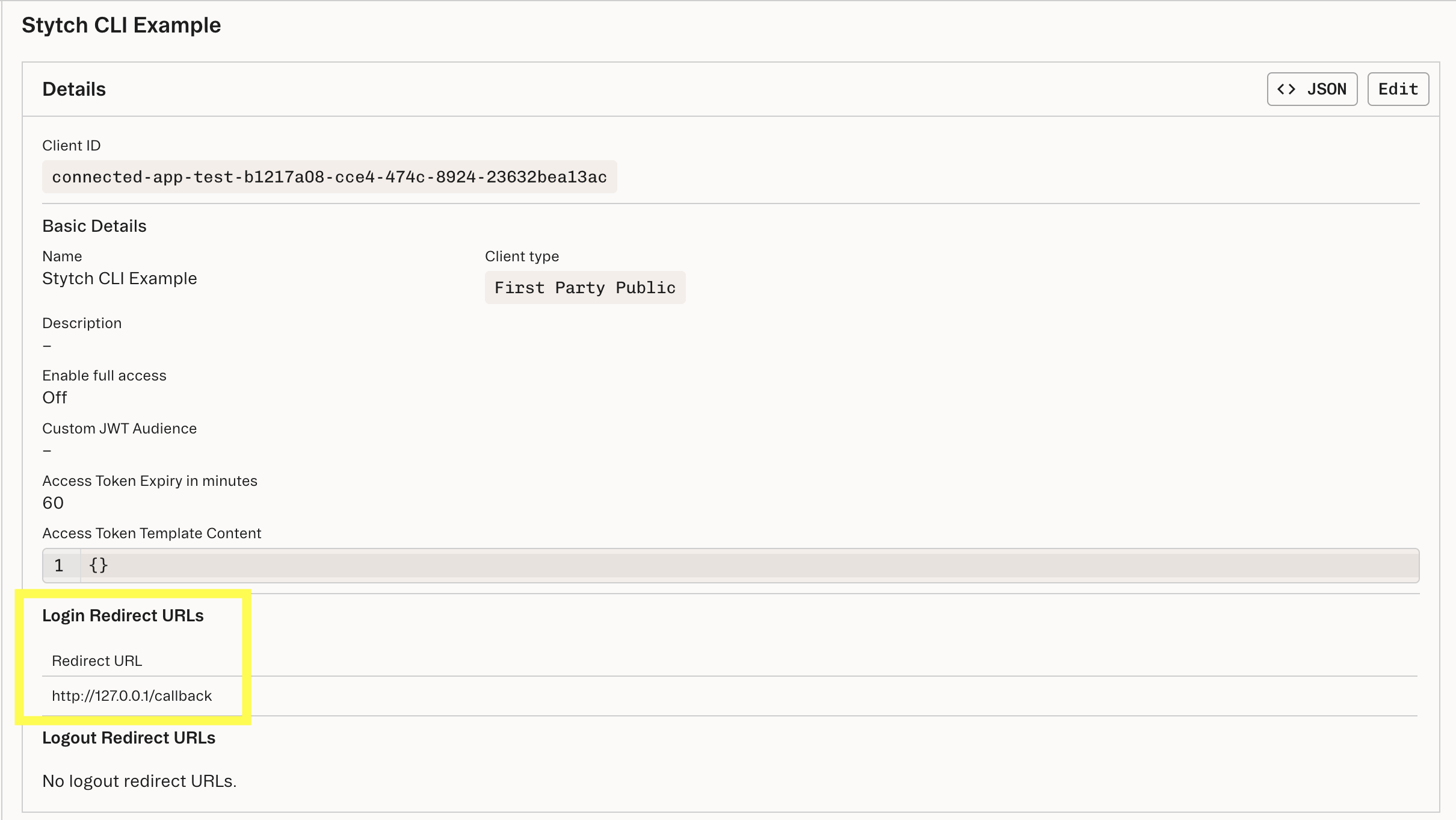 Login redirect URL