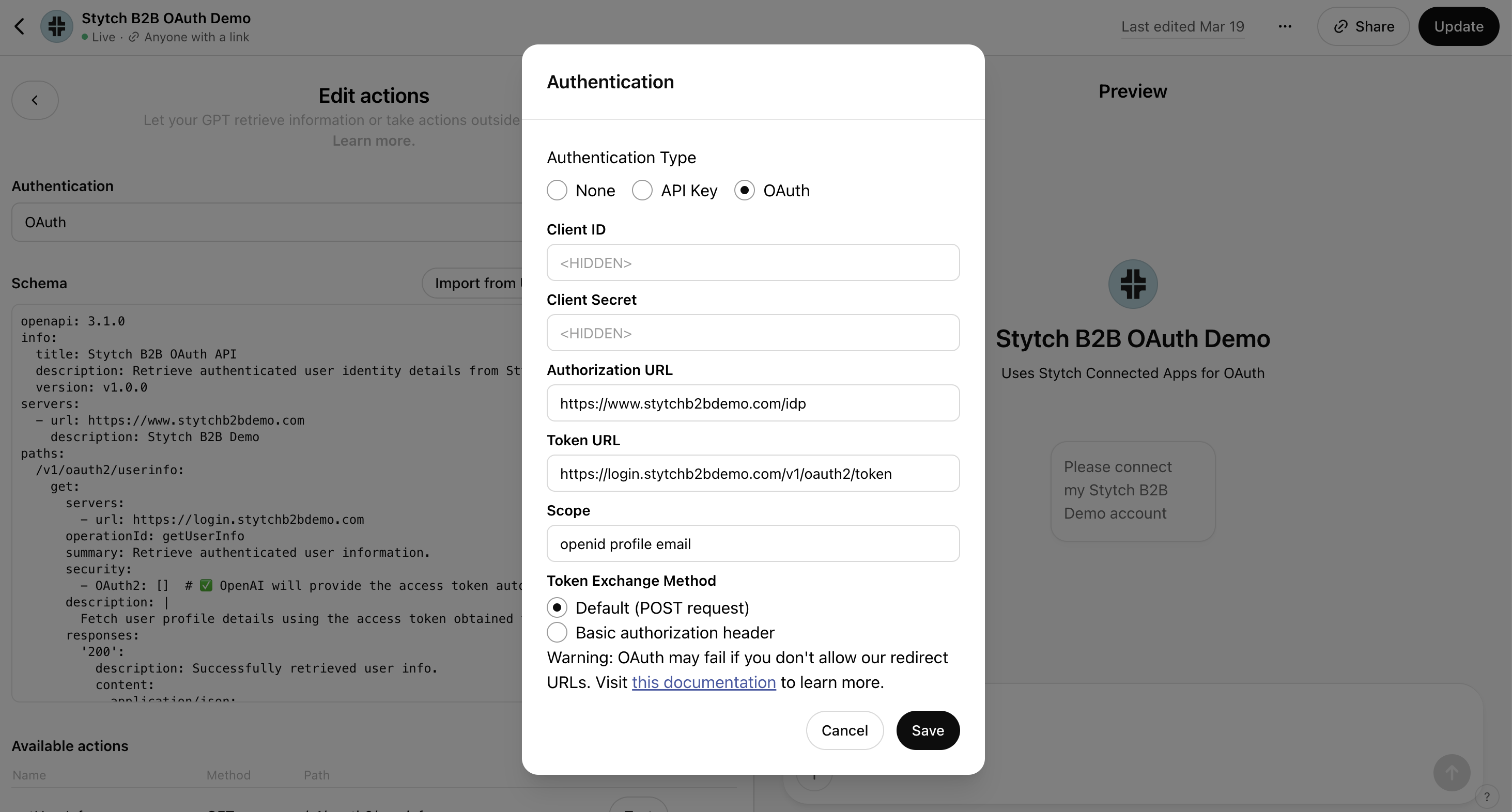 Entering in the Authorization URL