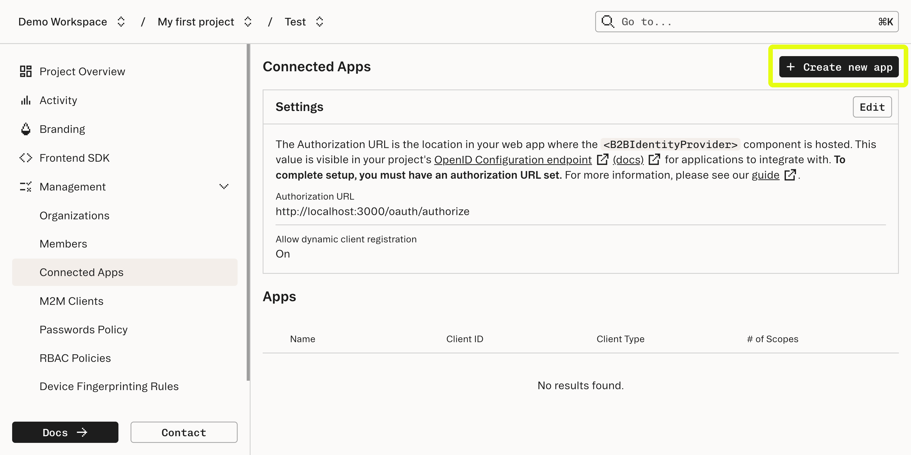 Create a new client app