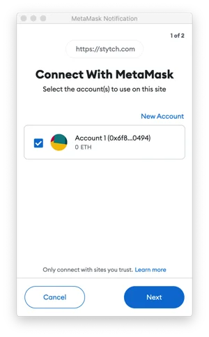 MetaMask popup