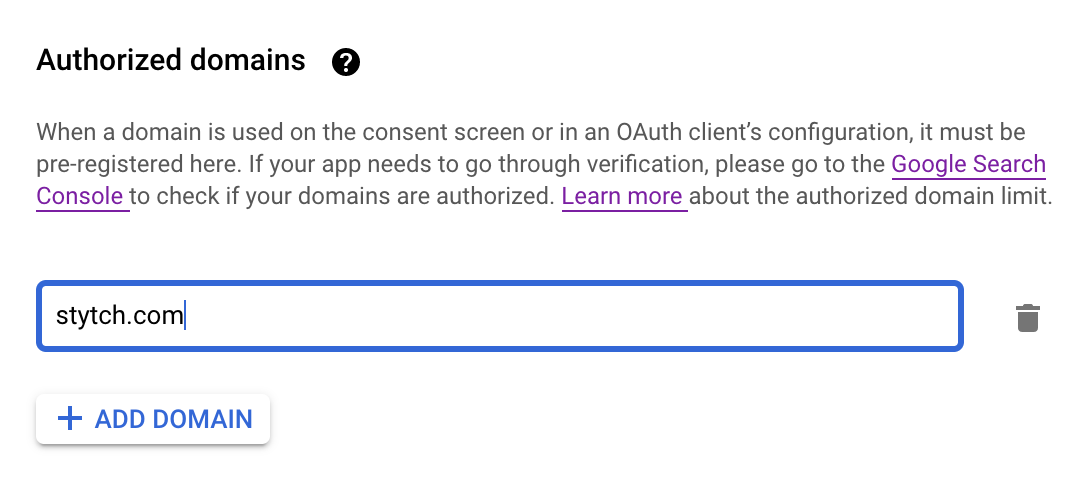 OAuth consent authorized domains