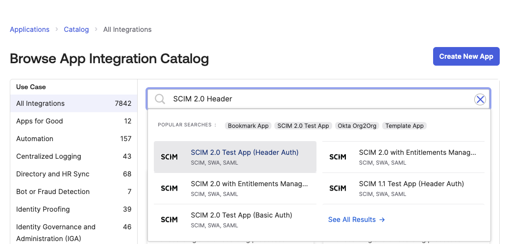 Search App Catalog for SCIM