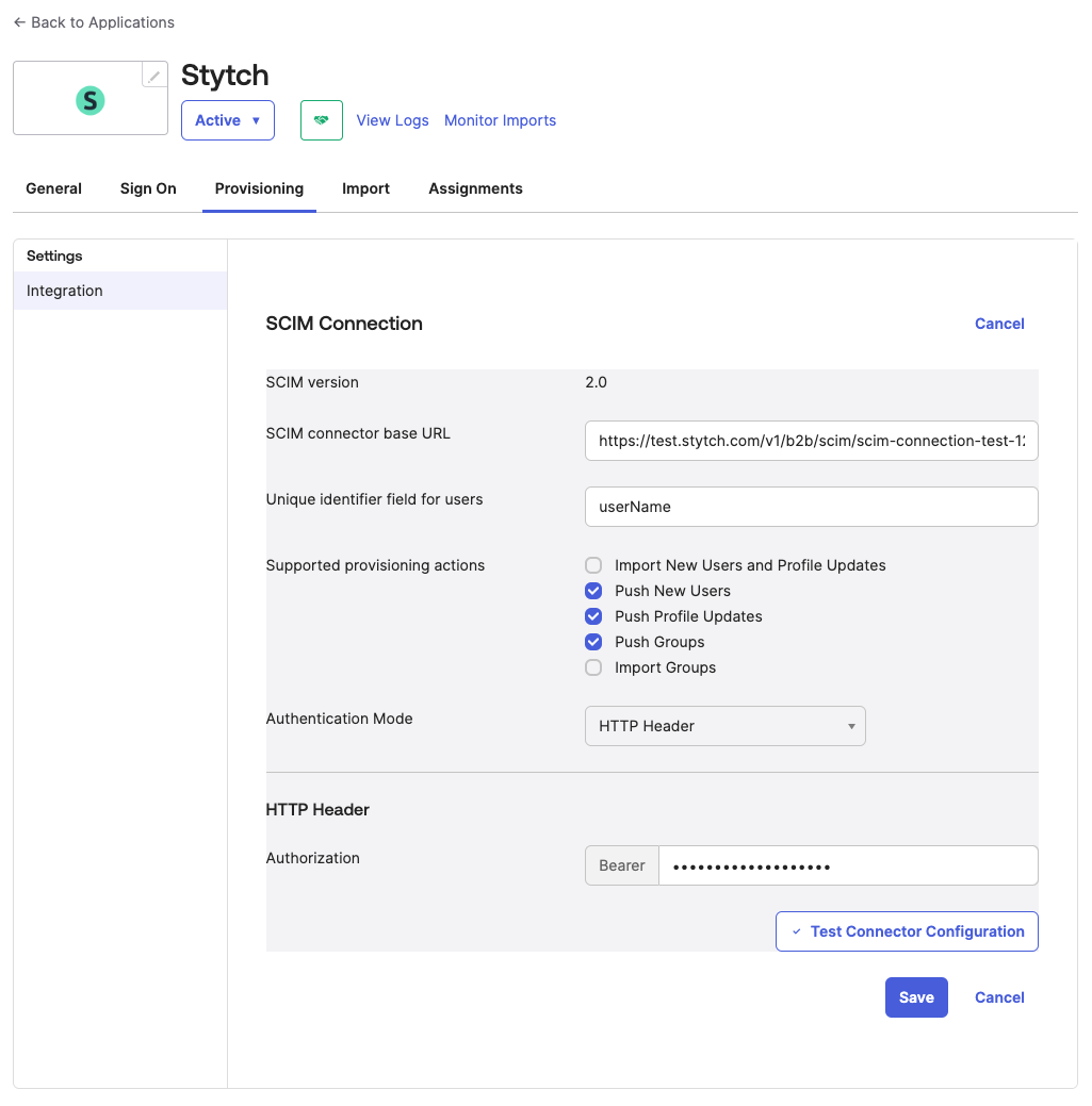 Expected SCIM Configuration for existing SAML App