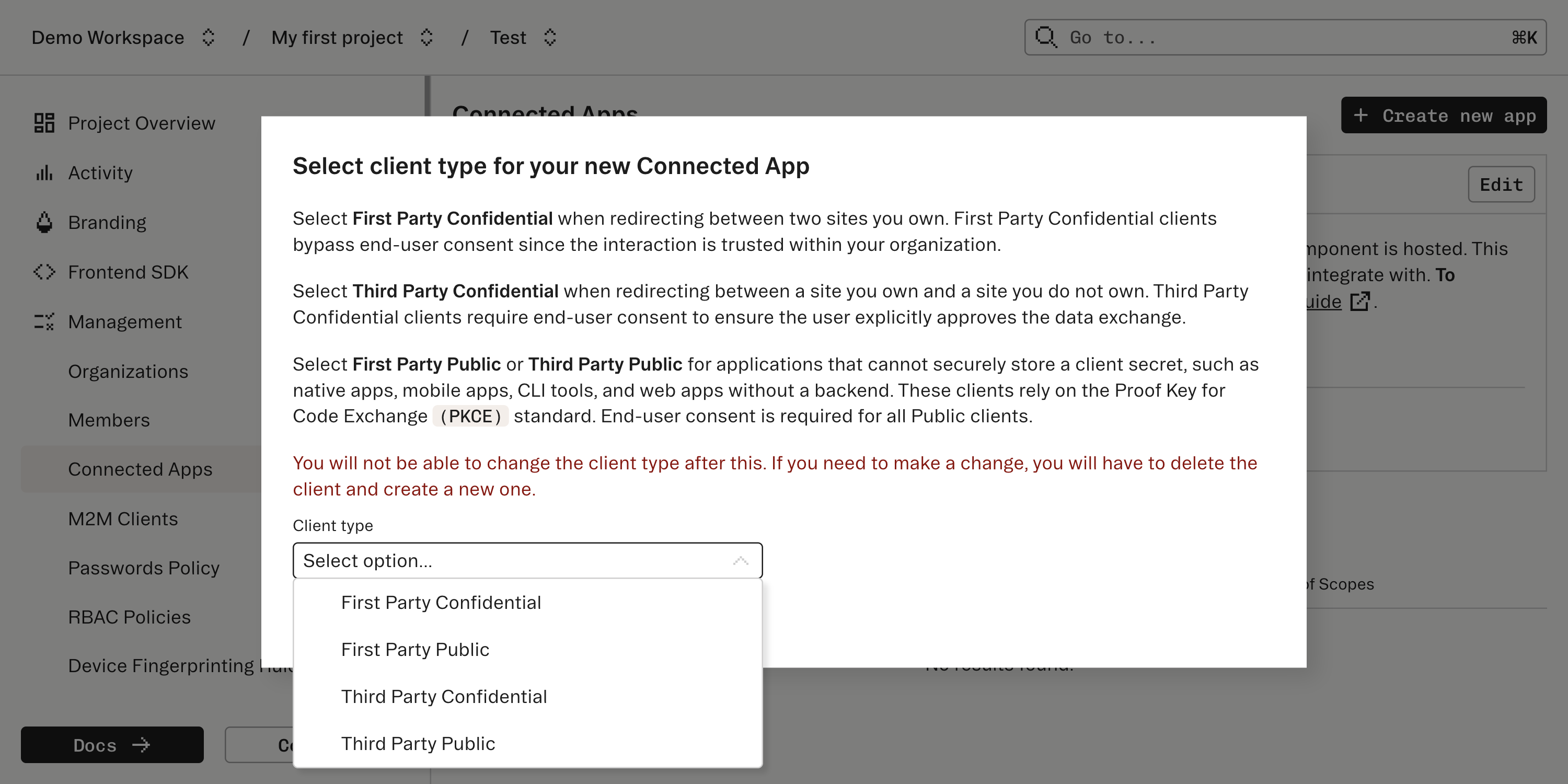 Specify the type of client app