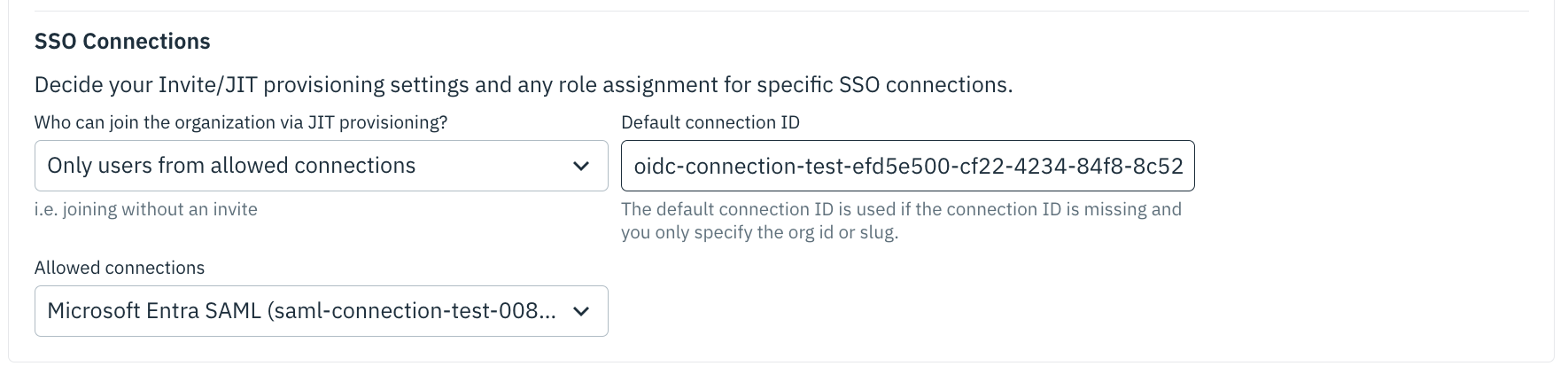 Dashboard page for configuring JIT Provisioning by SSO Connection