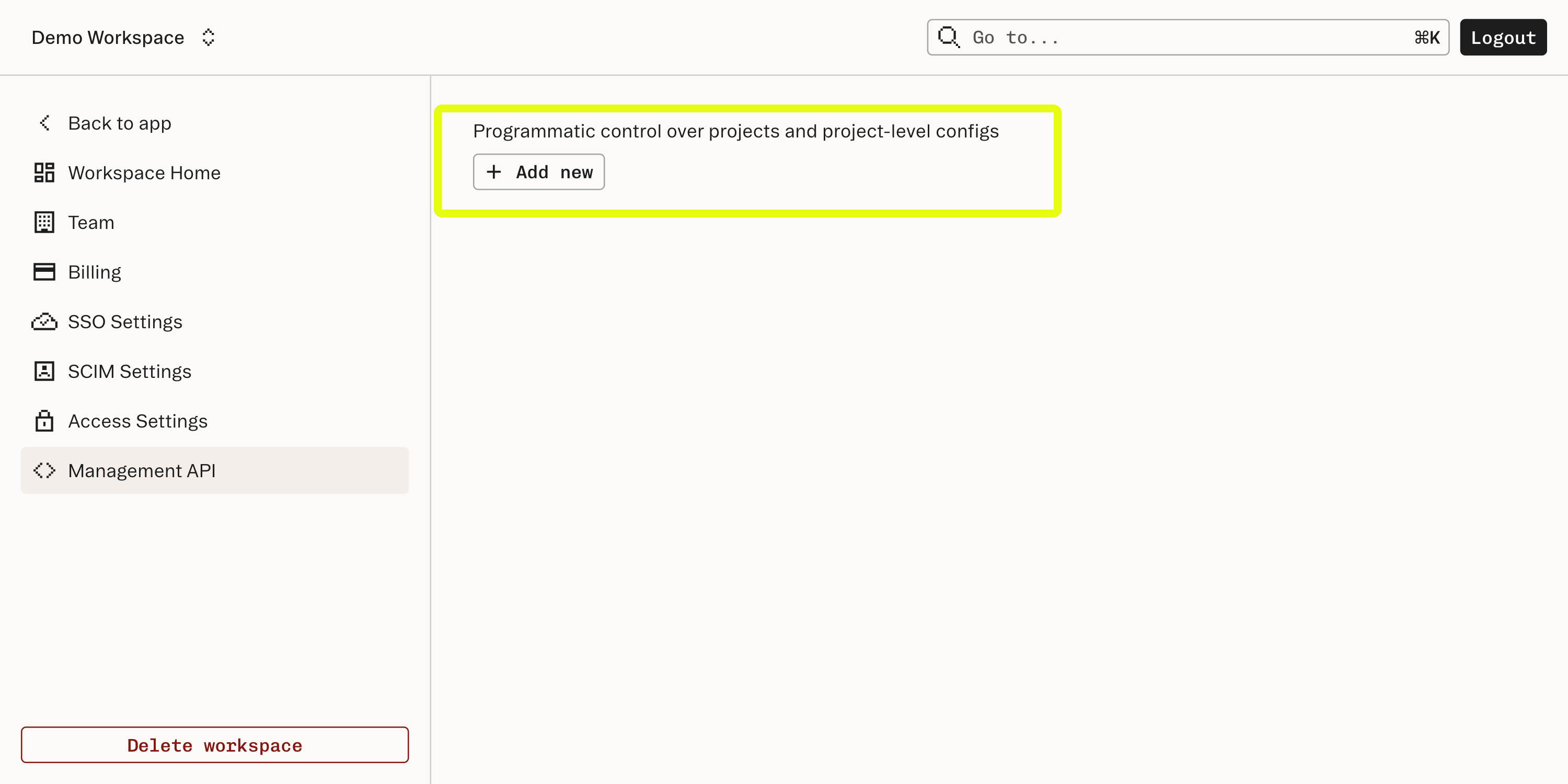 Get workspace management credentials
